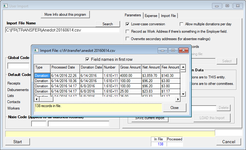 Online Import Window
