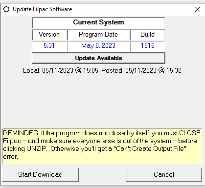 Update Filpac Window